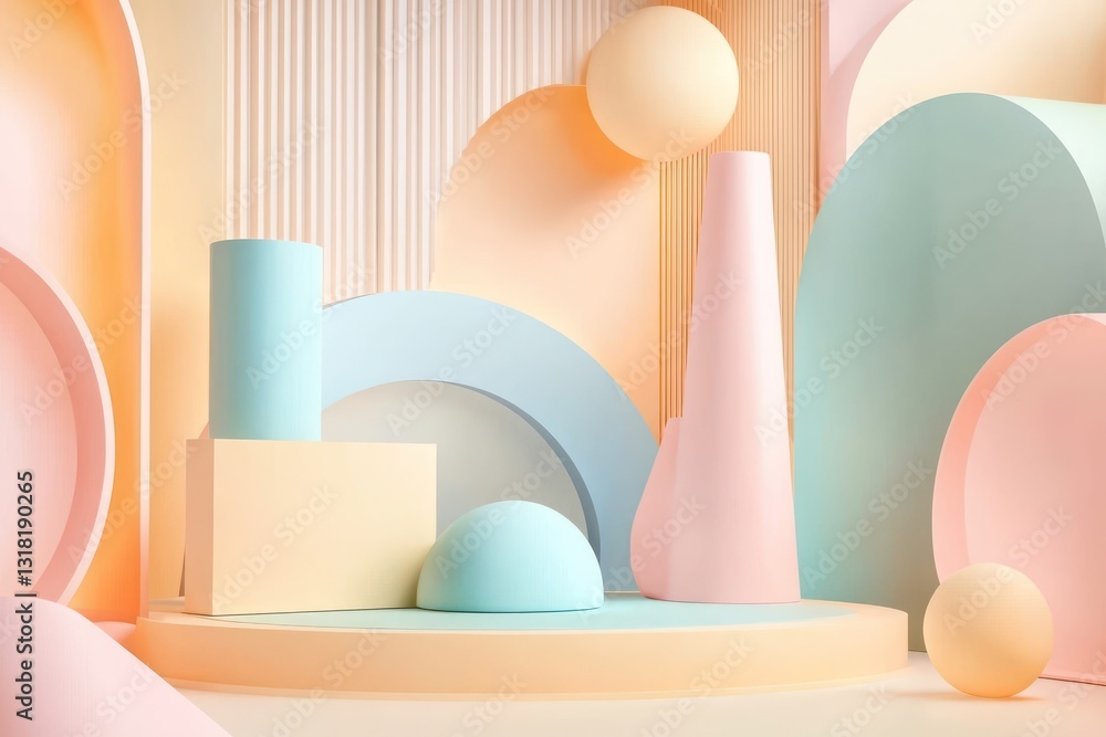 Fototapeta premium Creative agency branding with soft pastel 3D shapes, ideal for bright and modern designs.