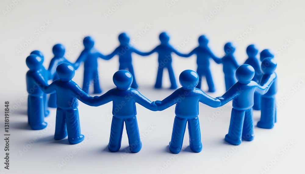 Blue figurines in a circle, handinhand, symbolizing unity and collaboration, supportive atmosphere, detailed figures, soft lighting, Midjourney V6 Blue figurines in a circle, handinhand, symbolizing unity and collaboration, supportive atmosphere, detailed figures, soft lighting, Midjourney V6