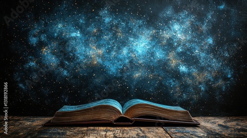 Open book, starry night backdrop