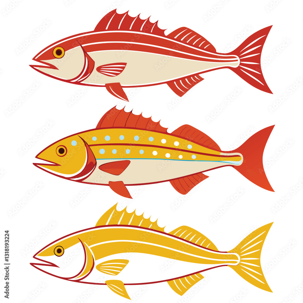 Fototapeta premium Sea Life Silhouettes Swordfish, Grouper, Snapper, and Haddock Icons