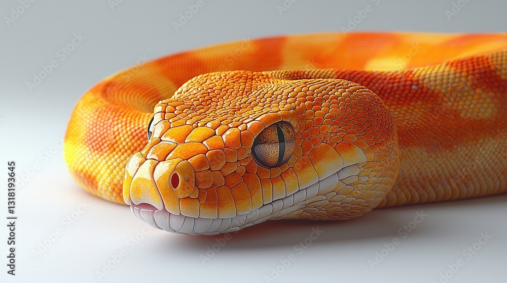 Fototapeta premium Orange Snake Close-up on White Background
