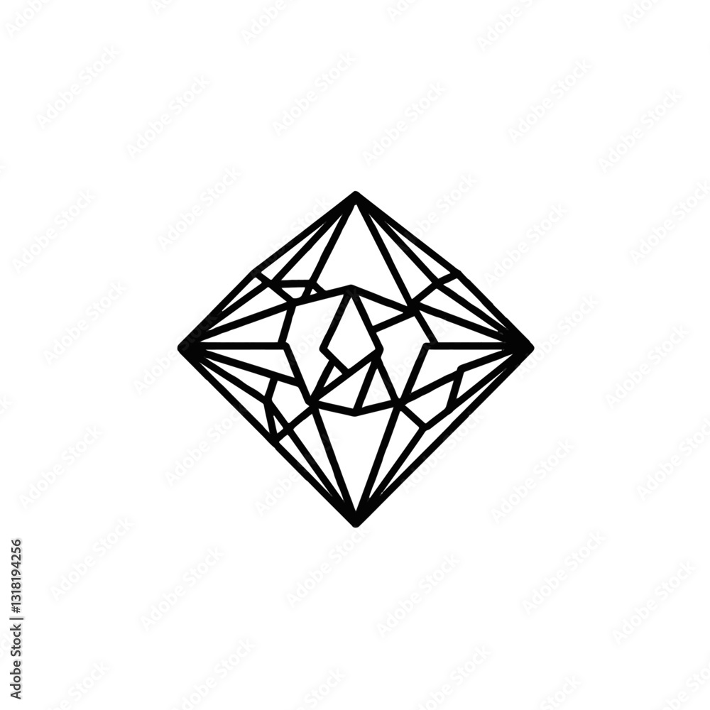 Geometric Diamond Shape with Abstract Lines in Black on White Background Geometric Diamond Shape with Abstract Lines in Black on White Background