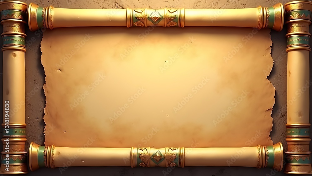 Fototapeta premium egyptian papyrus game ui frame antique asset with hieroglyphs