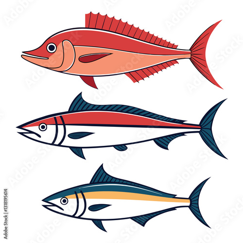 Silhouette Pack of Popular Fish Species Swordfish, Grouper, Snapper, Haddock