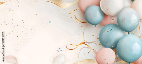 birthday party balloons, colourful balloons background and birthday cake with candles	