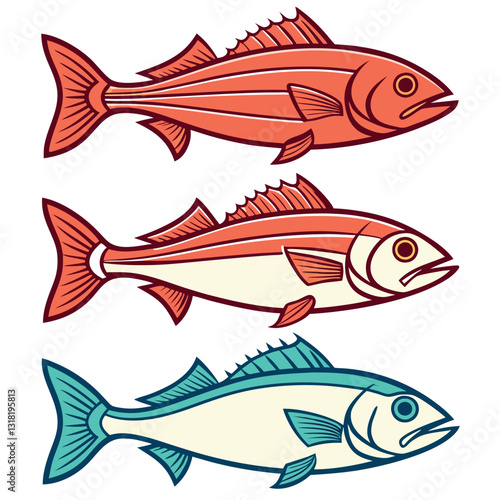 High Quality Vector Set of Swordfish, Grouper, Snapper, and Haddock Silhouettes