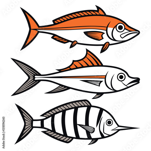 Minimalist Fish Silhouettes Swordfish, Grouper, Snapper, and Haddock