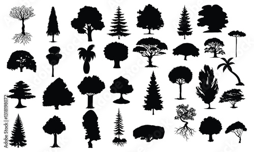 Set of plant and tree silhouette Set of plant and tree silhouette