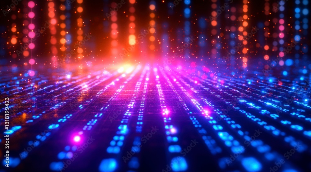 Futuristic Digital Highway Glowing Binary Code Data Flow Cityscape Night Futuristic Digital Highway Glowing Binary Code Data Flow Cityscape Night