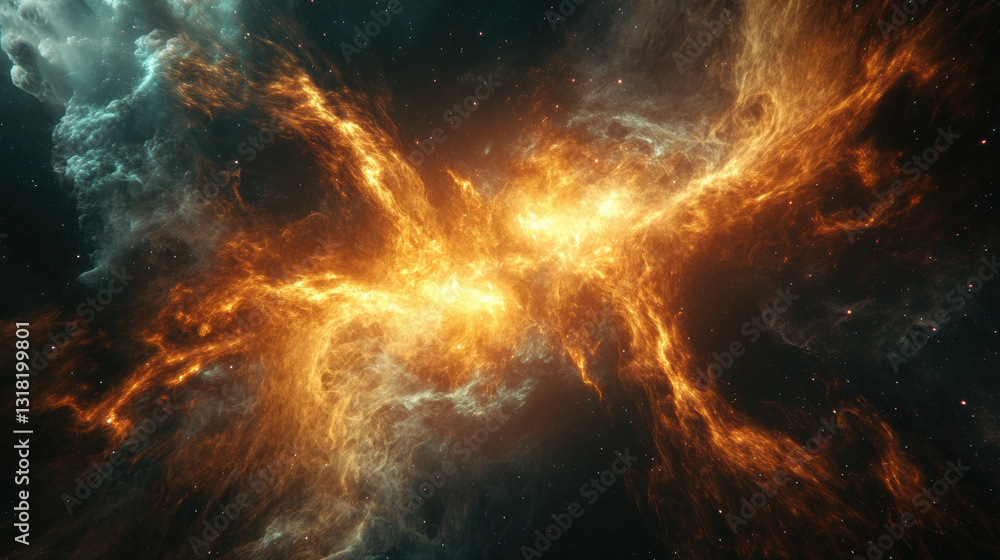 Fototapeta premium Cosmic Nebula with Orange and Teal Hues