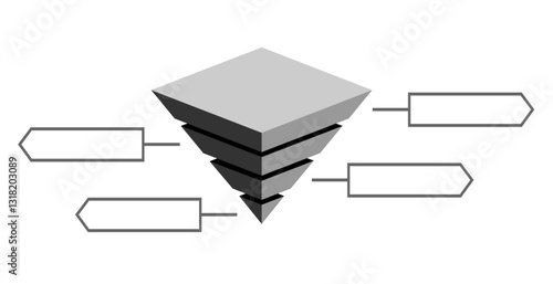 Infographic hierarchical statistical illustration of black and gray color triangles divided and space for text, Inverted pyramid shape made of four layers for presenting business ideas or disparity