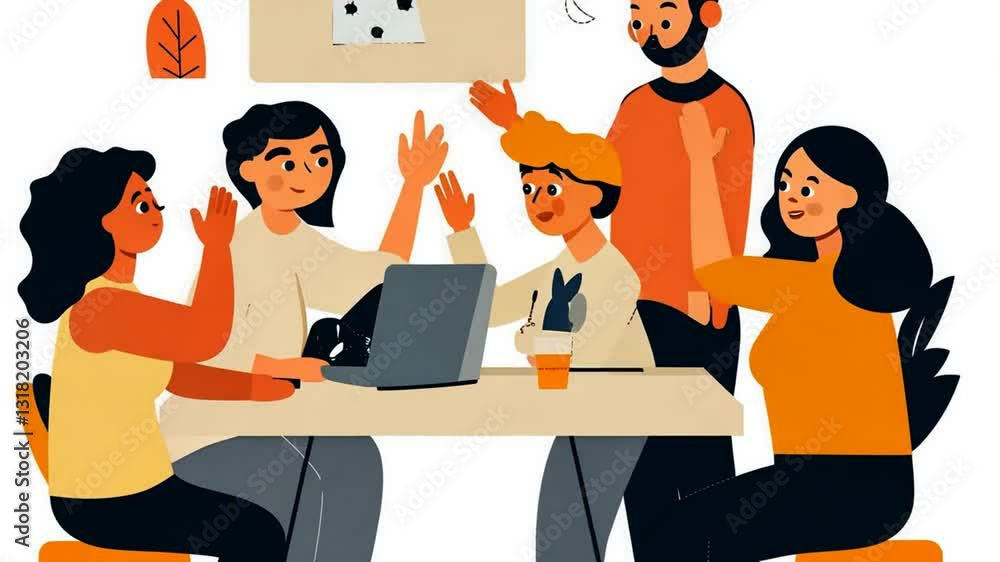 Creative team collaborating on a project in a modern office environment illustration Creative team collaborating on a project in a modern office environment illustration