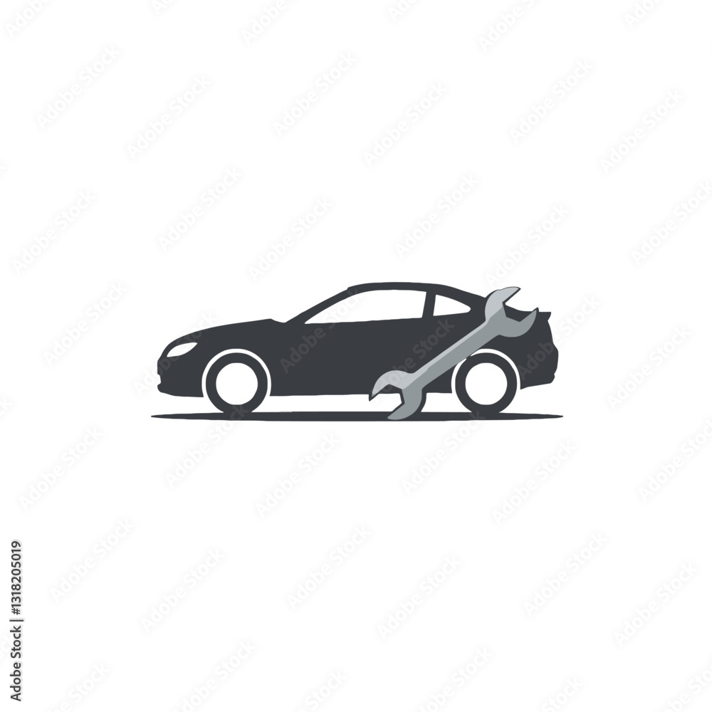 Fototapeta premium Car Repair Icon with Wrench Symbol on White Background