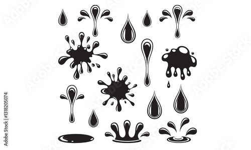 Puddles drops splashing water