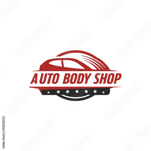 Elegant Auto Body Shop Logo Featuring Car Silhouette and Bold Typography