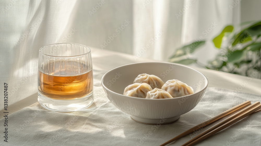 Still life of dumplings and a drink Still life of dumplings and a drink