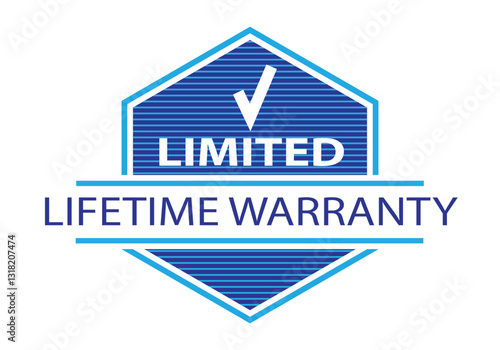 Blue limited lifetime warranty icon, symbol, sign, stamp, label. The concept of highest level of consumer satisfaction.