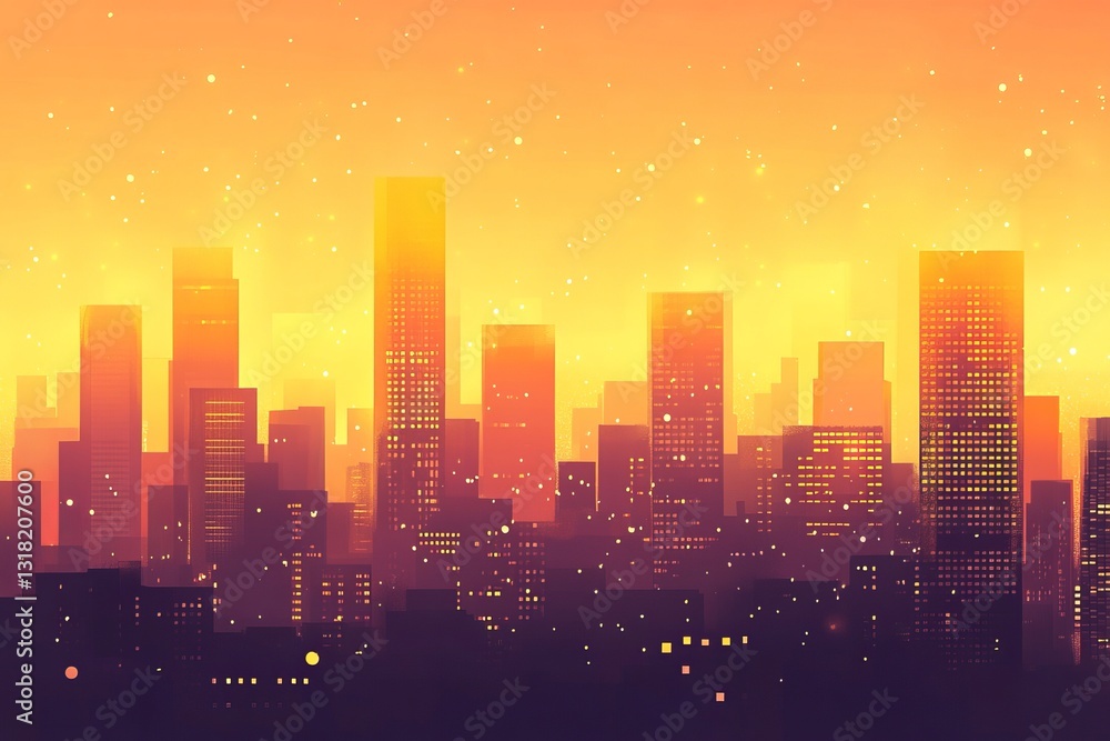 Stunning city skyline at sunset with vibrant orange and yellow hues creating a magical atmosphere. A beautiful urban landscape full of light and modern architecture. Stunning city skyline at sunset with vibrant orange and yellow hues creating a magical atmosphere. A beautiful urban landscape full of light and modern architecture.