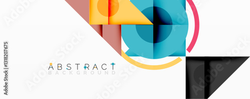 Geometric abstract design with layered triangles, circles, and gradients, forming a structured pattern with sharp contrasts and depth