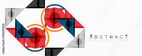 Geometric abstract design with layered triangles, circles, and gradients, forming a structured pattern with sharp contrasts and depth