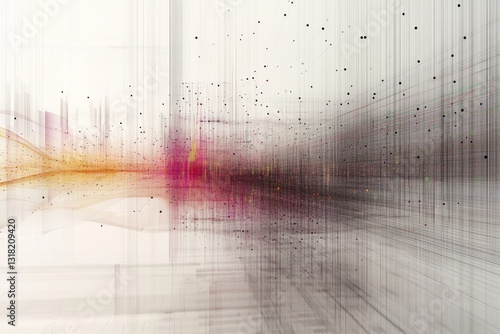 Obraz na płótnie A blurry image of a cityscape with a pink and orange line running through it. The image is abstract and has a sense of movement and energy w salonie