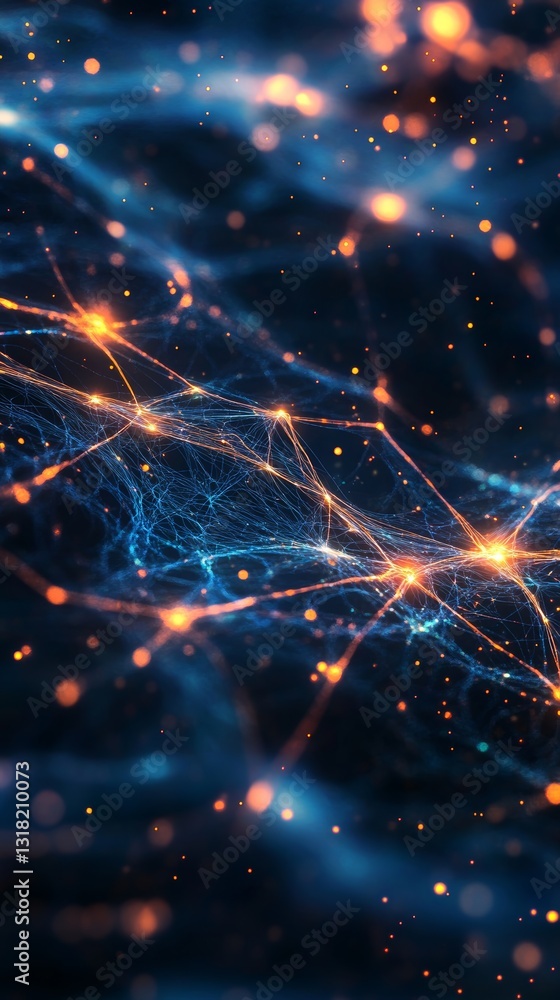 Obraz premium Captivating abstract image featuring bright blue and orange light trails with sparkles. Perfect for backgrounds, digital designs, or technology themes.