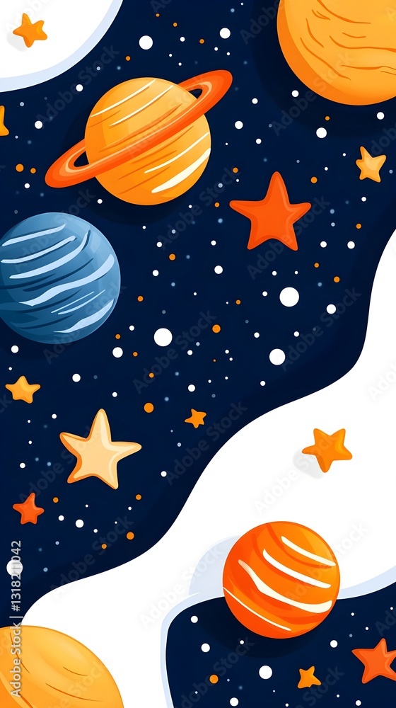 Naklejka premium A colorful poster of planets and stars with a white background