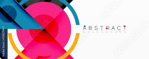Geometric abstract design with layered triangles, circles, and gradients, forming a structured pattern with sharp contrasts and depth