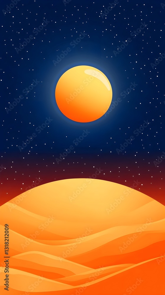 Fototapeta premium A yellow moon is in the sky above a desert landscape
