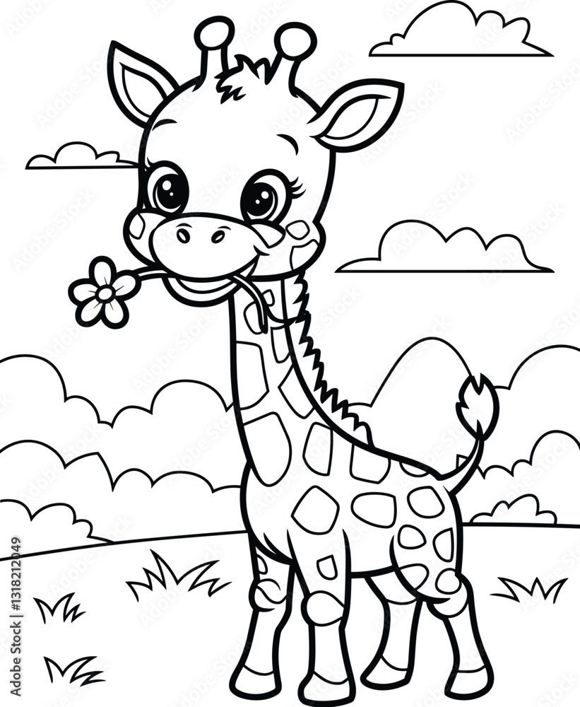 Fototapeta premium Baby giraffe cartoon vector coloring
