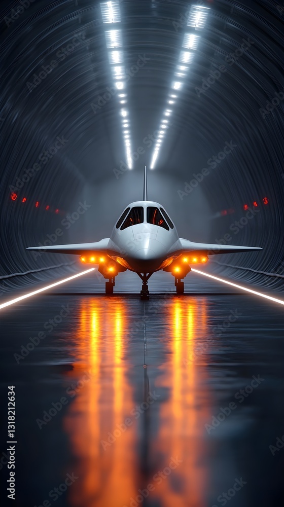 A jet plane is flying through a tunnel A jet plane is flying through a tunnel