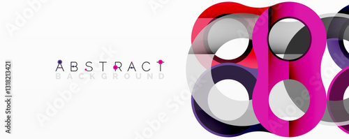 Abstract circle element composition with overlapping circular and tubular shapes featuring smooth gradients, transparency effects, and dynamic layering