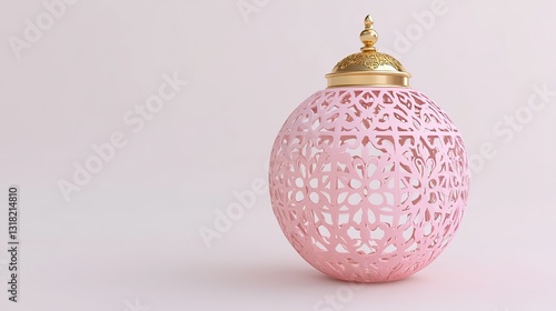 A stunning 3D pink decorative lantern with intricate patterns and a gold top, exuding artistic elegance and perfect for both traditional and modern decor themes.