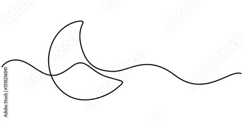 crescent moon single continuous line illustration design, Moon continuous one line art icon. Hand drawn black moon isolated on white background. Hands drawing graphic element crescent. Draw symbol.