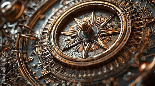 Obraz w ramie Steampunk Compass Close Up