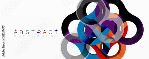 Abstract circle element composition with overlapping circular and tubular shapes featuring smooth gradients, transparency effects, and dynamic layering