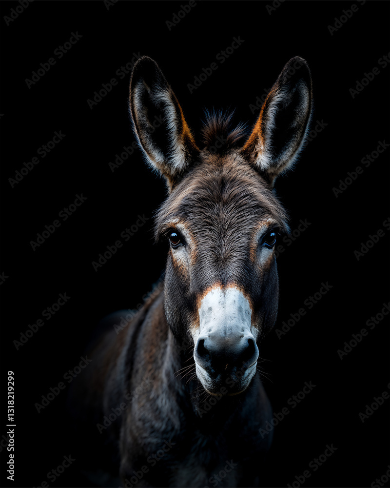 Cinematic Portrait of a Gentle Donkey Against a Black Background Cinematic Portrait of a Gentle Donkey Against a Black Background