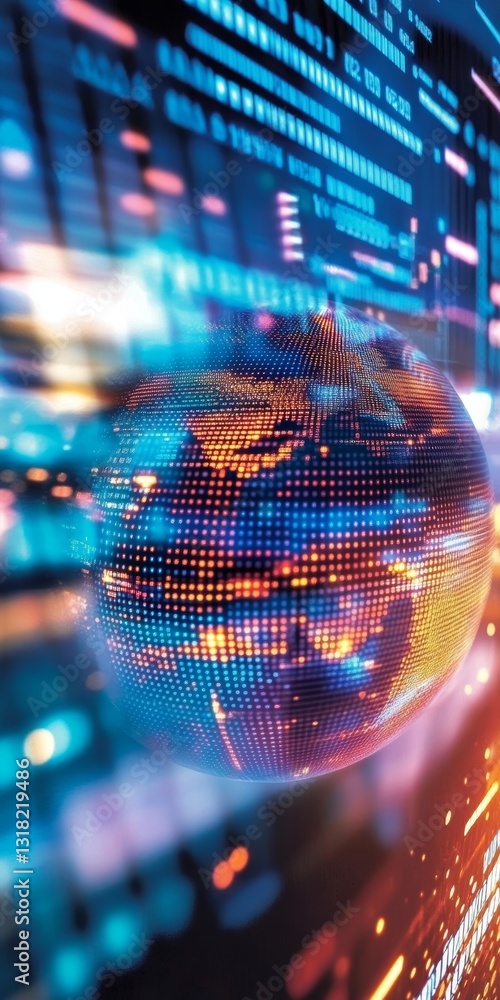 Dynamic digital visualization of a world globe surrounded by vibrant data streams and abstract lights, symbolizing technology and global connectivity. Dynamic digital visualization of a world globe surrounded by vibrant data streams and abstract lights, symbolizing technology and global connectivity.
