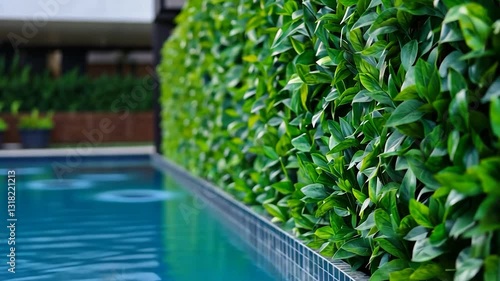 Lush green wall next to a swimming pool