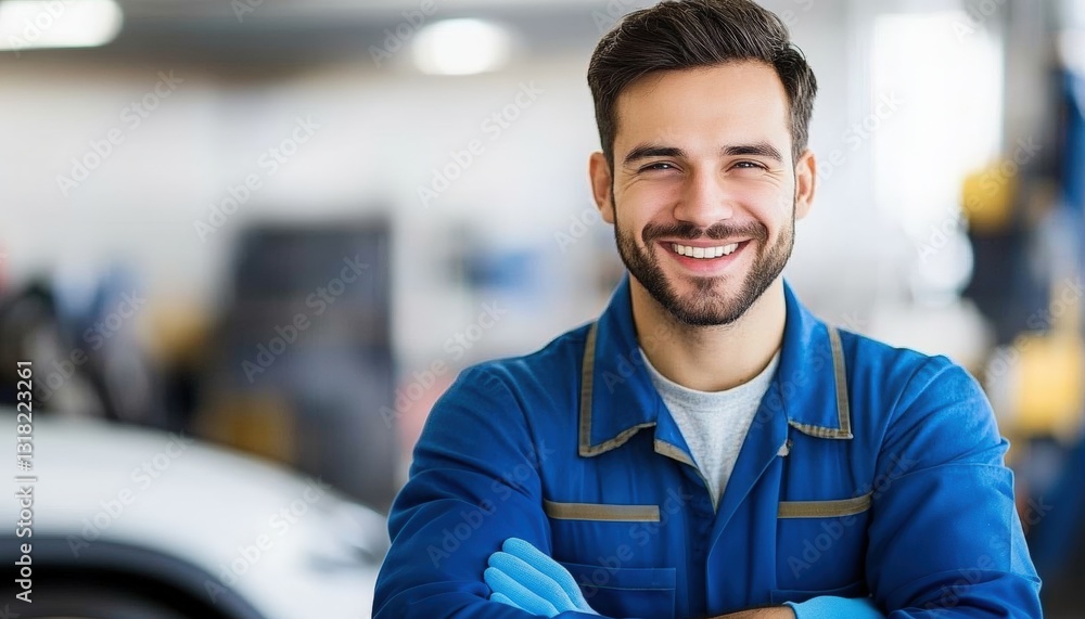 A smiling mechanic in a blue uniform stands confidently in a workshop, showcasing a friendly demeanor and expertise in automotive repair. A smiling mechanic in a blue uniform stands confidently in a workshop, showcasing a friendly demeanor and expertise in automotive repair.