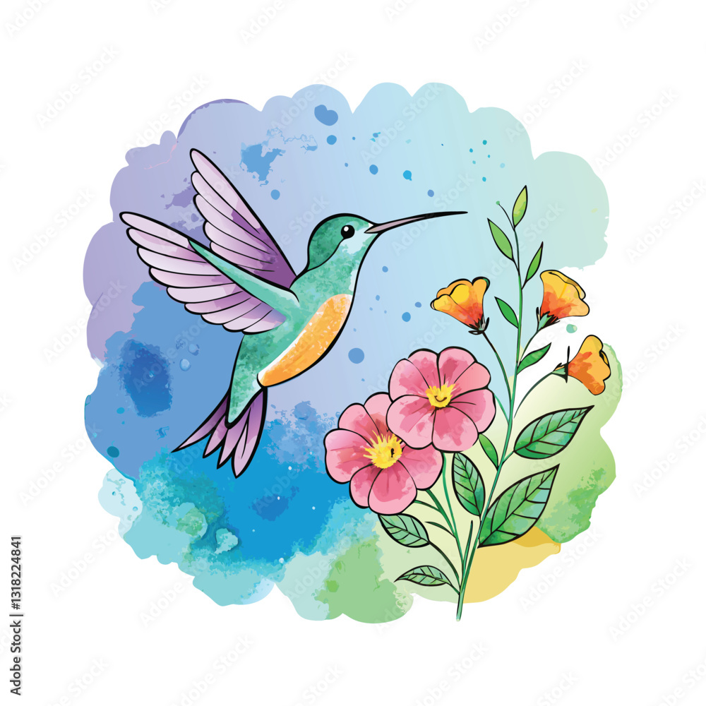 Naklejka premium Water color red, blue and orange Dahlia Classic style embroidery, beautiful fashion template for clothes, t-shirt design vector