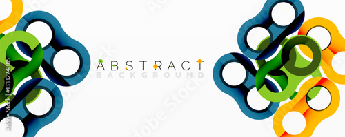 Abstract circle element composition with overlapping circular and tubular shapes featuring smooth gradients, transparency effects, and dynamic layering