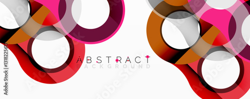 Abstract circle element composition with overlapping circular and tubular shapes featuring smooth gradients, transparency effects, and dynamic layering