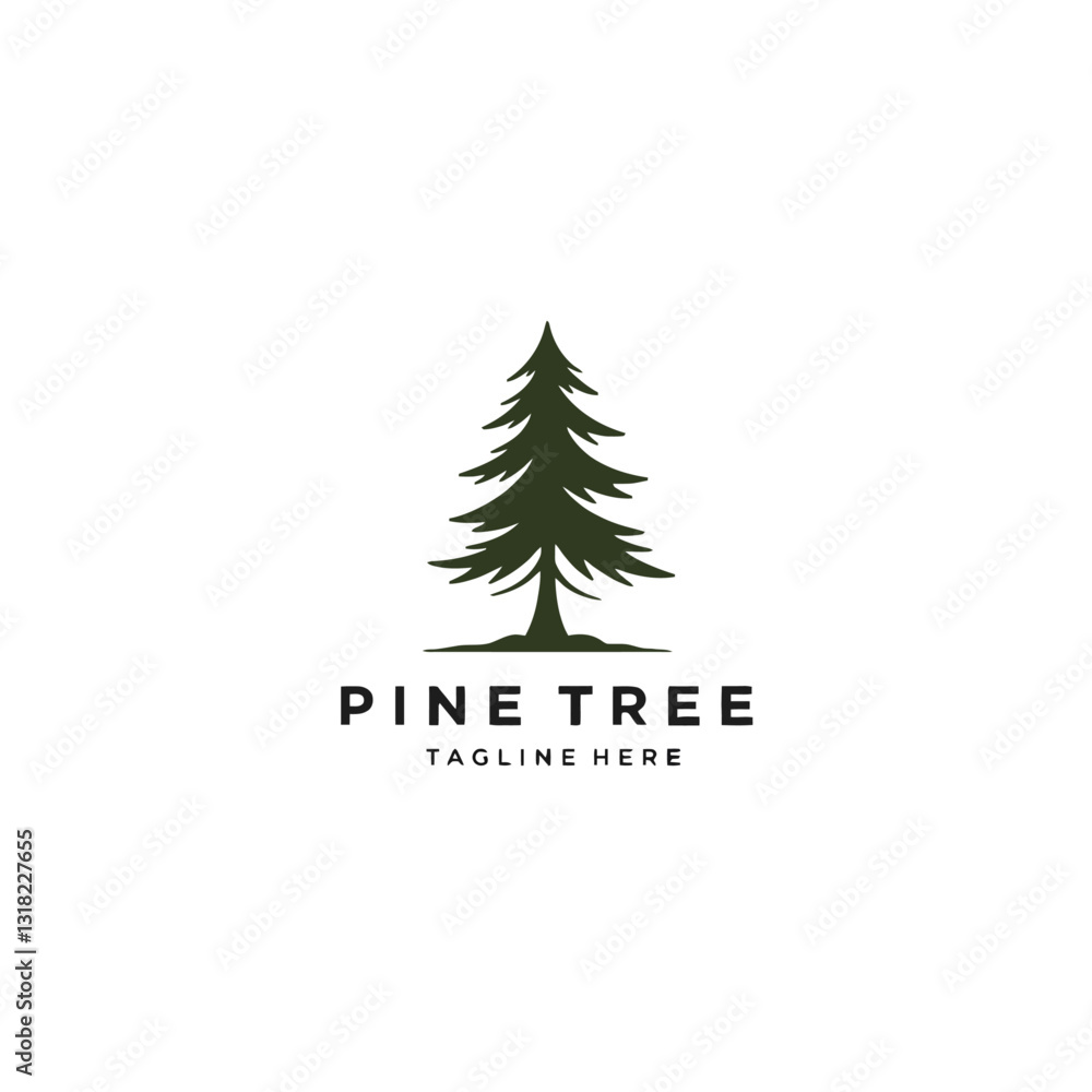 Minimalist Pine Tree Logo Design with Simple Green Silhouette on White Background Minimalist Pine Tree Logo Design with Simple Green Silhouette on White Background