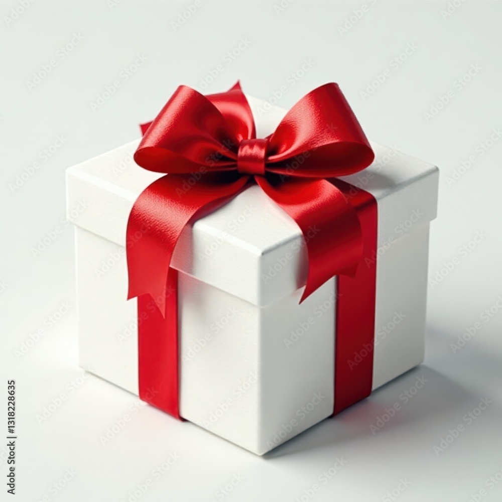 Fototapeta premium Luxury gift, vibrant red bow, pristine backdrop, anniversary, celebration