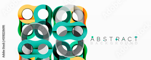 Abstract circle element composition with overlapping circular and tubular shapes featuring smooth gradients, transparency effects, and dynamic layering