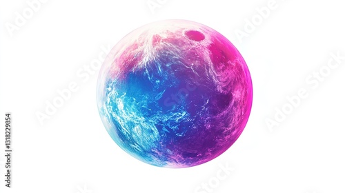 Vibrant Pink and Blue Planet Illustration: Bright and Lively Hues Depicting a Colorful and Dynamic Celestial Body. Isolated on White Background.