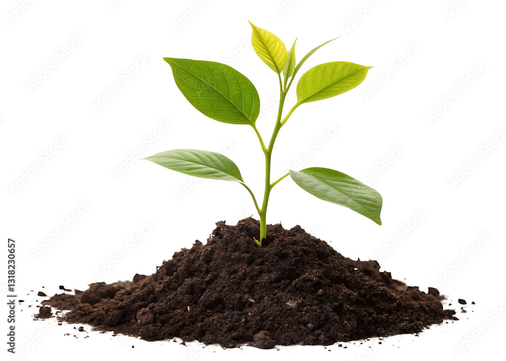 A minimalist composition featuring a small sprouting plant with fresh green leaves emerging from fertile soil, A minimalist composition featuring a small sprouting plant with fresh green leaves emerging from fertile soil,