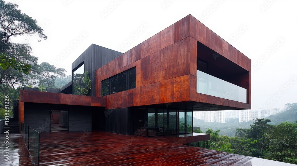 Modern Wooden House Lush Forest View Architectural Design Modern Wooden House Lush Forest View Architectural Design