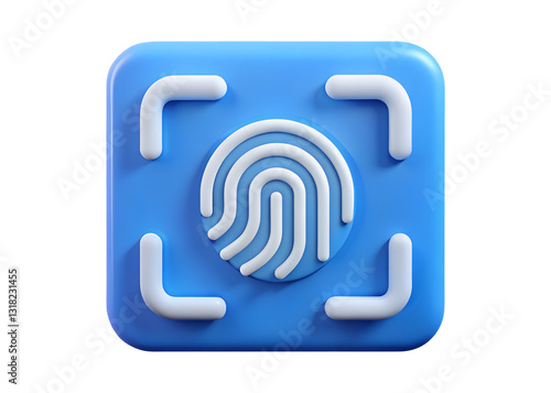 Secure Your Digital Life With A Vibrant Fingerprint Scan, A Calming Blue Square Icon With Soft White Accents Isolated on Transparent Background